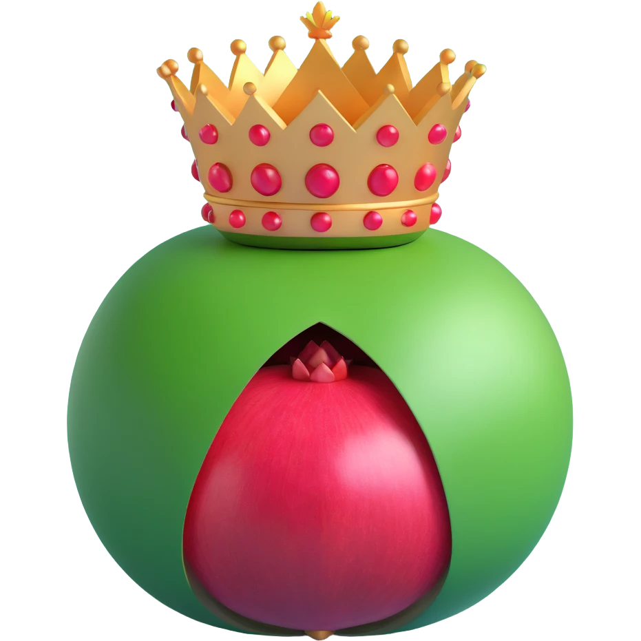 whole pomegranate with a round, red outer shell and a crown-like top emoji