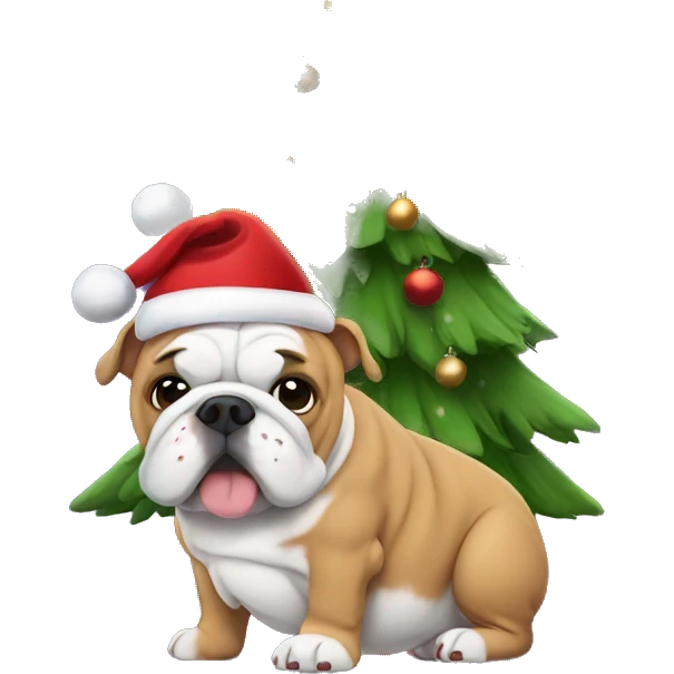 bulldog with christmas tree emoji