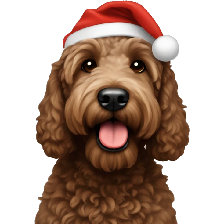 Dark brown goldendoodle Santa hat emoji