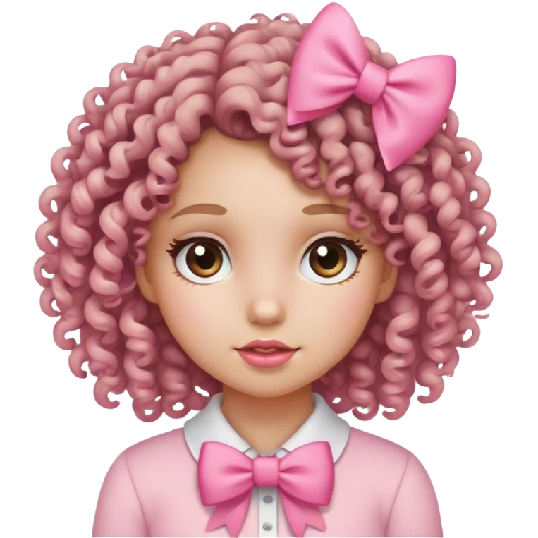 girl with curly hair wearing a pink bow emoji