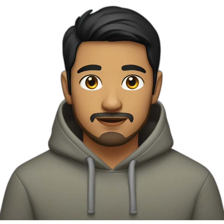 olive skin man with short beard hazel eyes and black hair wearing hoodie with cat on lap emoji