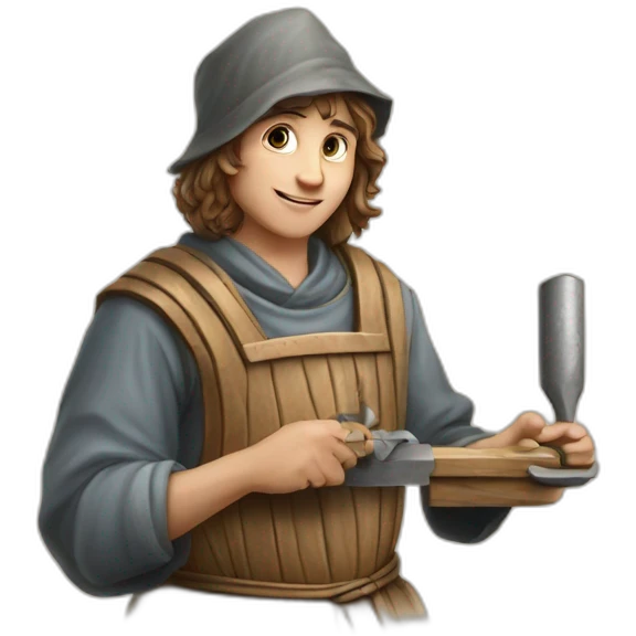 young coin engraver apprentice yielding tool, medieval age emoji
