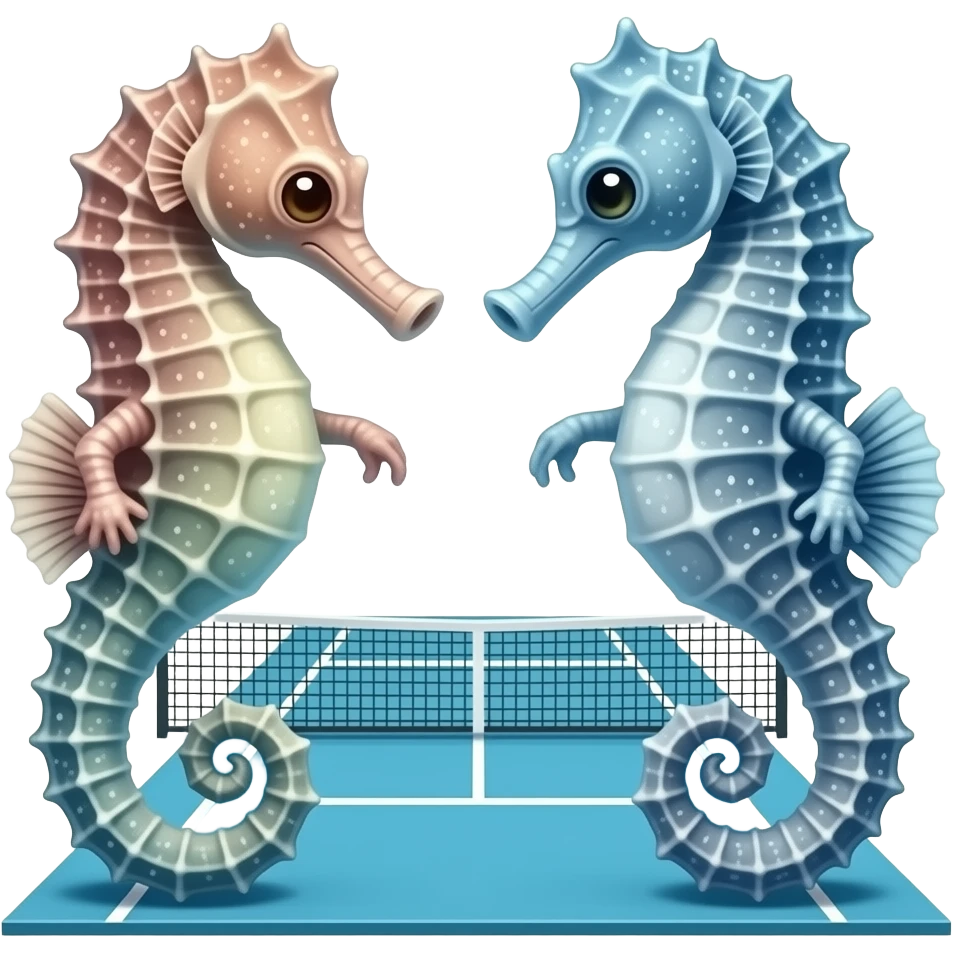 Seahorse fighting on ocean tennis court emoji