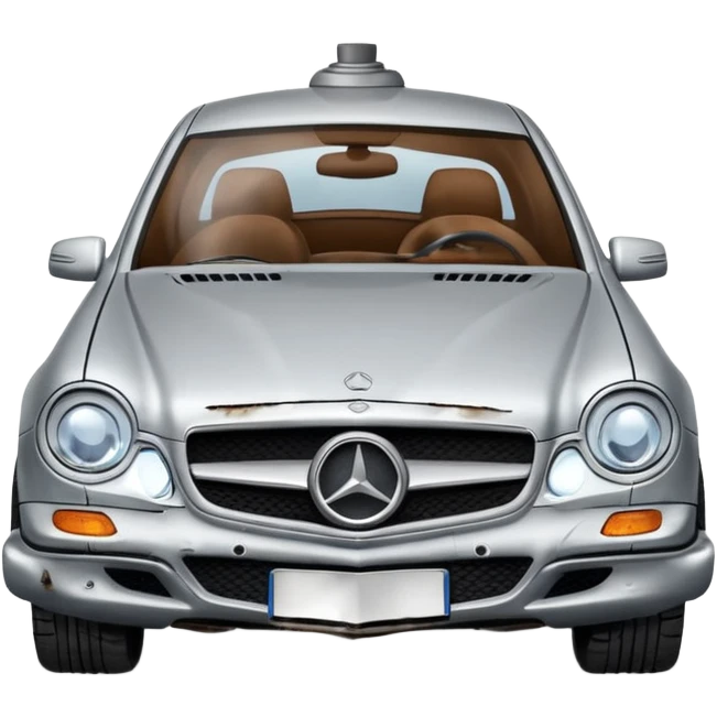 a broken mercedes with steam coming from below the bonnet emoji