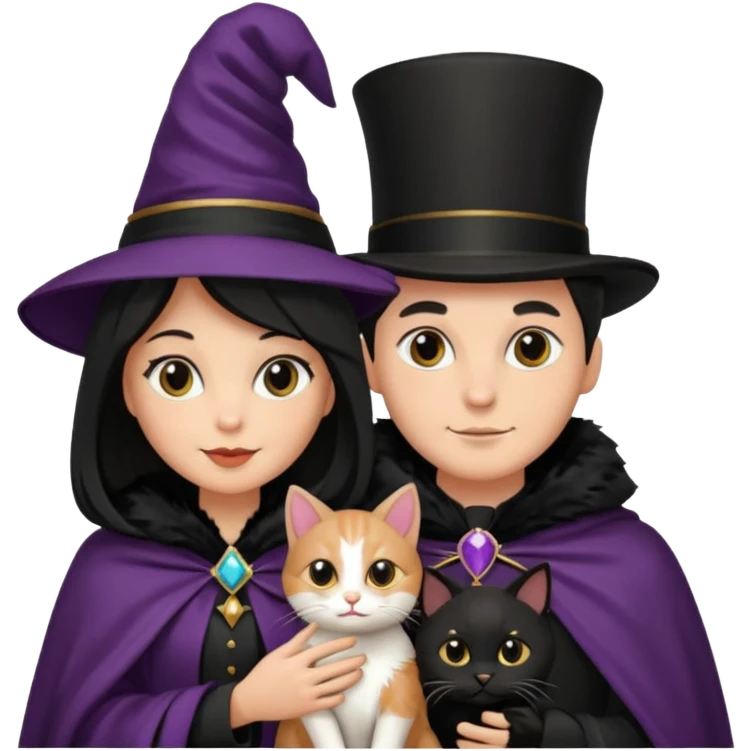magician couple and their pet cat emoji