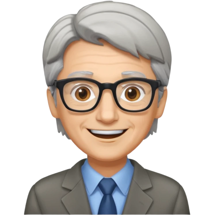 Un locutor de radio, pelo canoso, con gafas emoji