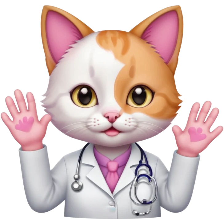 cute doctor kitten with paws up emoji