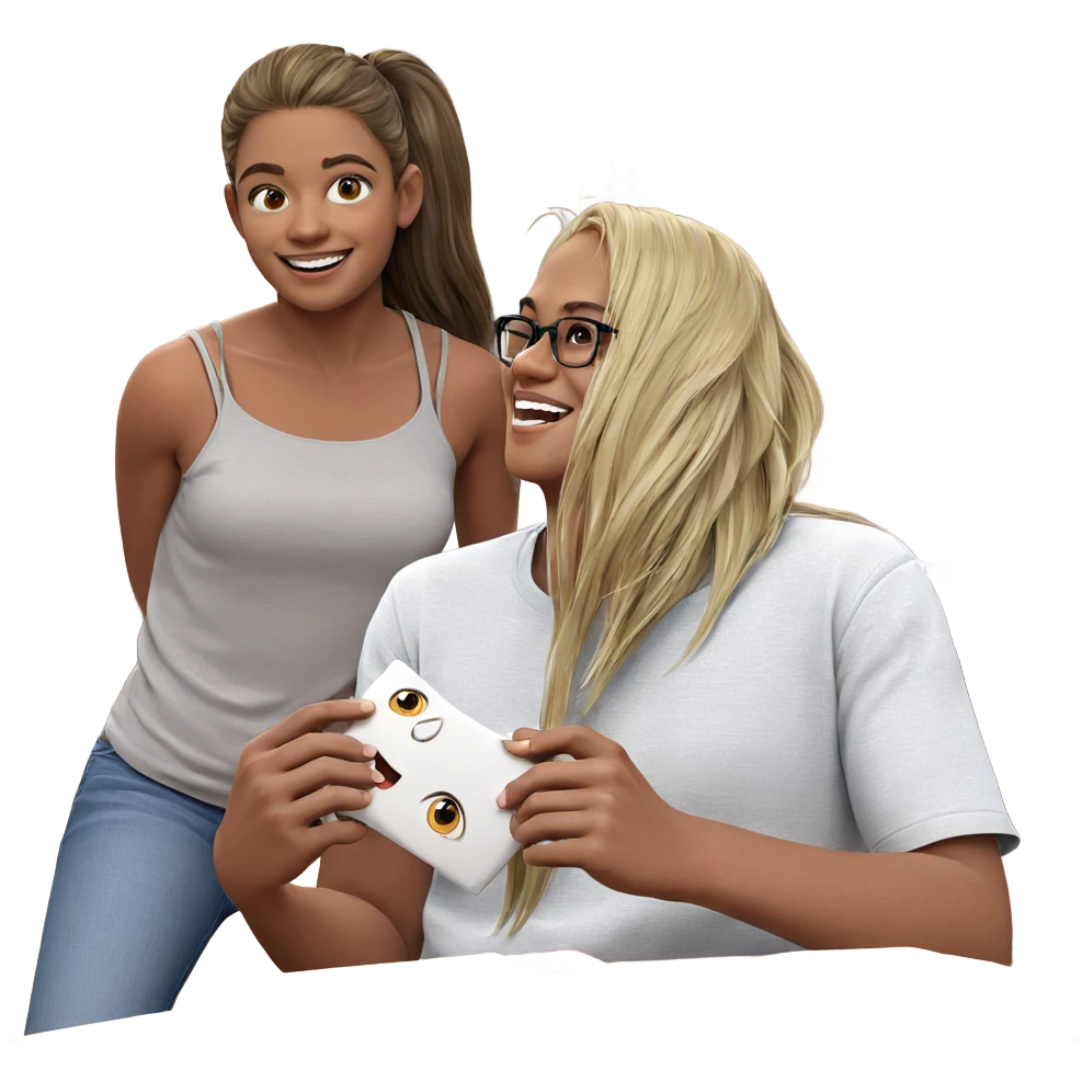 smiling girl with boys indoors emoji
