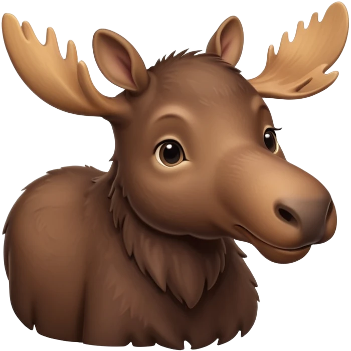 A high-resolution digital illustration of a baby moose in a clean, semi-realistic style. The baby moose is shown facing sideways head tilted  emoji