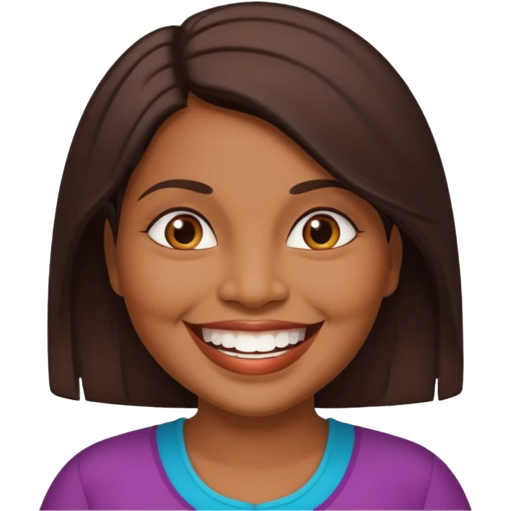 40 yr old chubby sri lankan woman, dark skin, straight brown hair, big smile, white teeth emoji