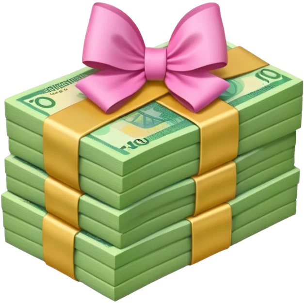 Bright Green & Golden Yellow Gradient Australian $100 notes stacked together and wrapped in a pink bow emoji