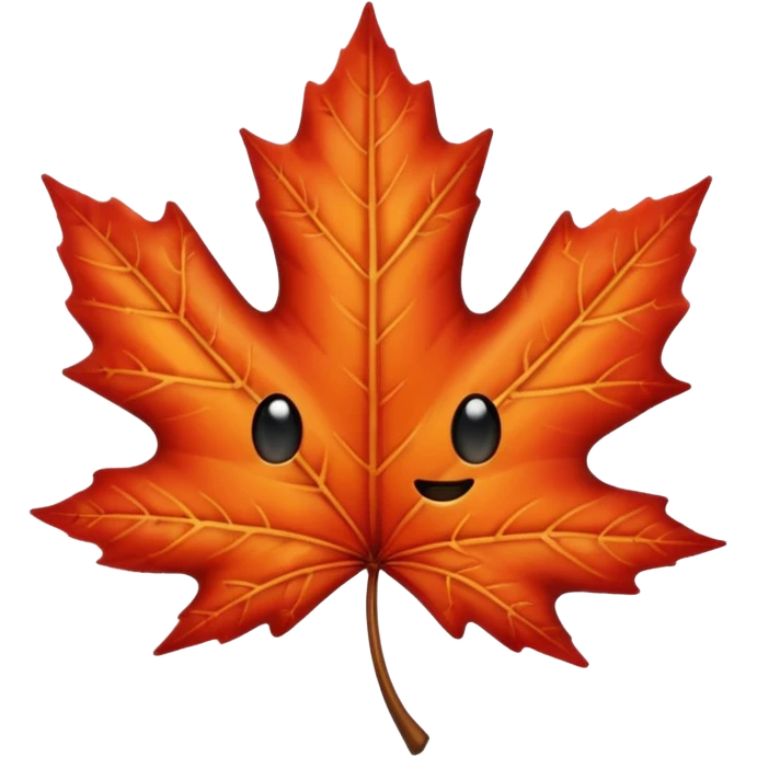 emoji, feuille d'érable couleur vermeille, deux yeux ronds noirs brillants emoji