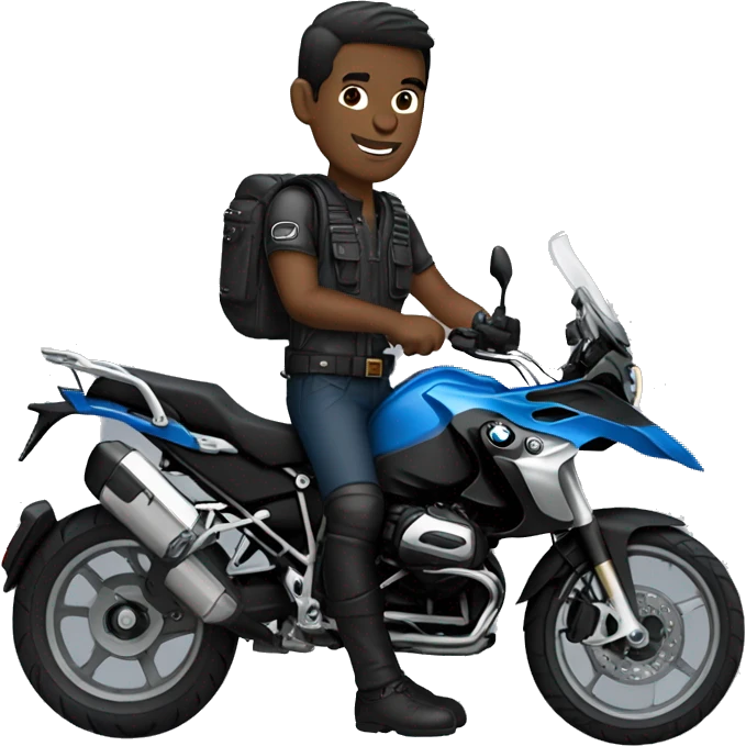 motorcycle bmw gs 1250 black male rider on bike dark hair blue eyes emoji