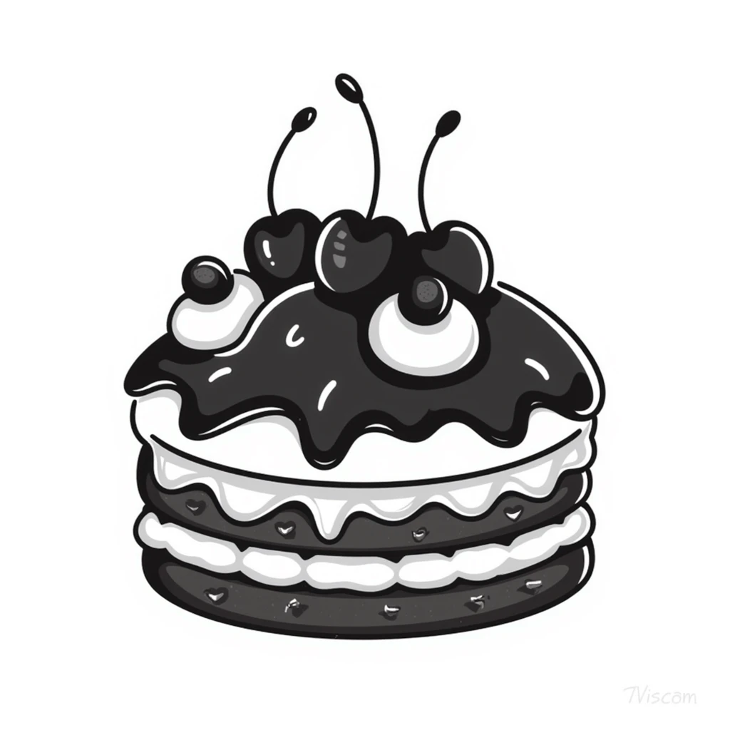 Hand-drawn whole chocolate cake with cherries on top emoji