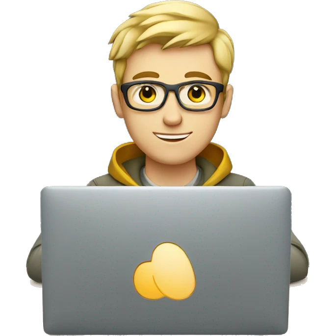 young white male freelancer working on a macbook emoji