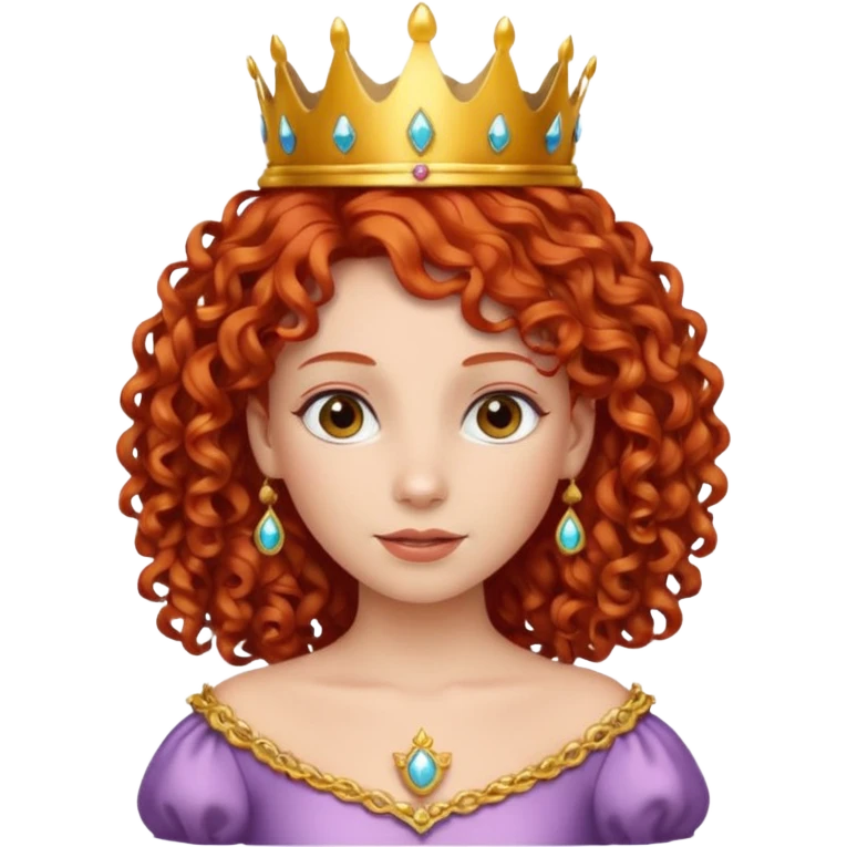 Princess with curly red hair, small crown emoji