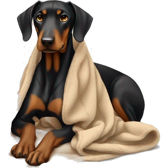 Doberman sitting in a blanket emoji