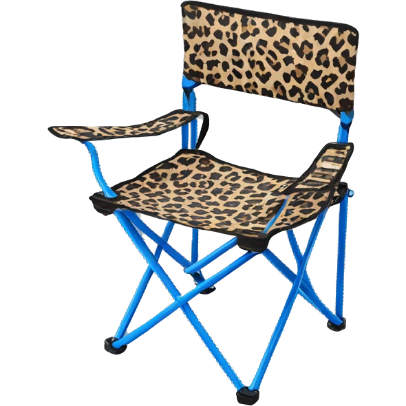 Realistic blue and leopard print pattern camping folding chair isolated.  emoji