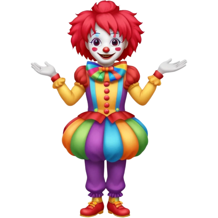 Clown – Bright makeup, red nose, colorful wig, exaggerated smile, full body emoji