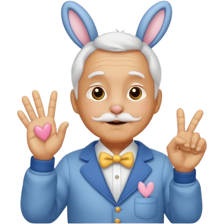 바니걸 옷을 입은 피부가 황금색인 할아버지가 손하트를 날리며 부끄러워한다 emoji