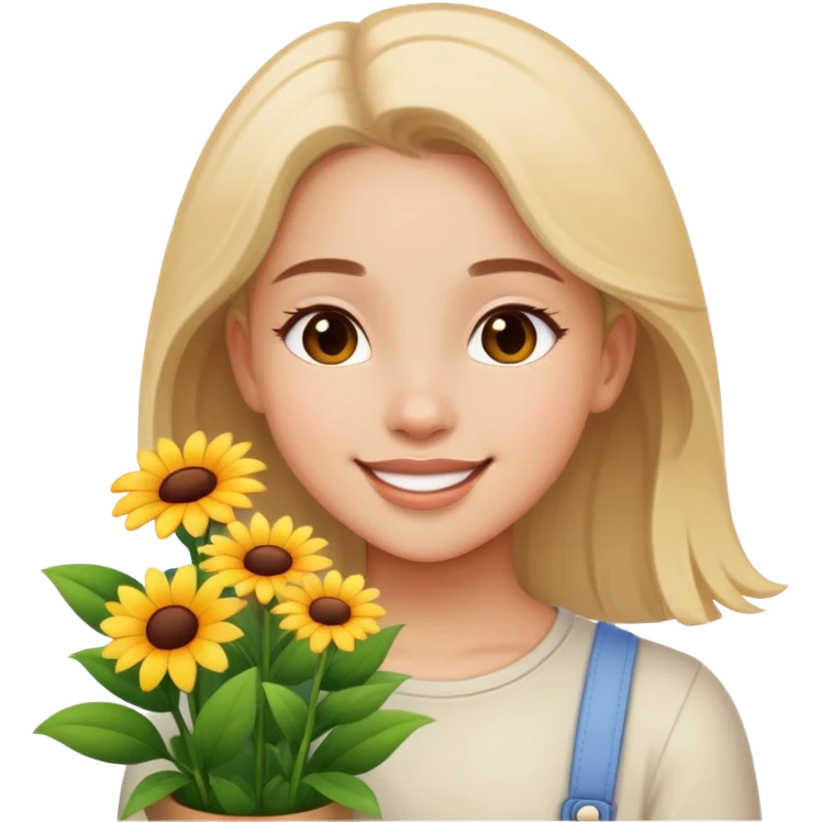 Girl happily looking at flowers  emoji