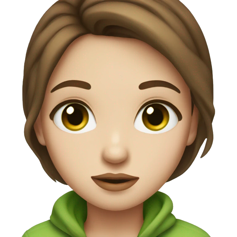 Cute girl with brown hair and green eyes, plump lips emoji