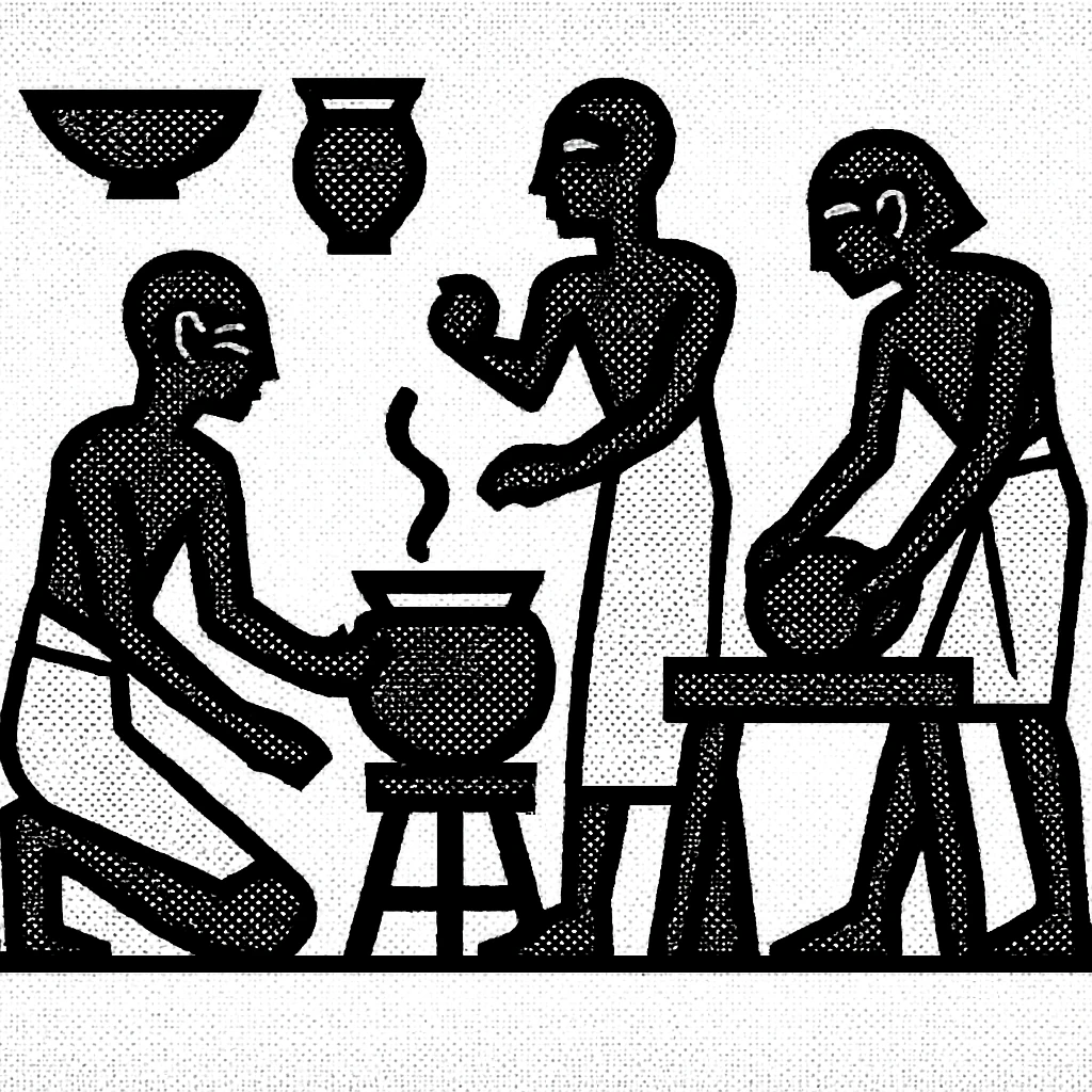 ancient Egyptian cooking scene in hieroglyphic style emoji