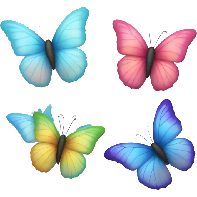 Create an emoji that contains a white heart with three colorful butterflies flying out of it. emoji