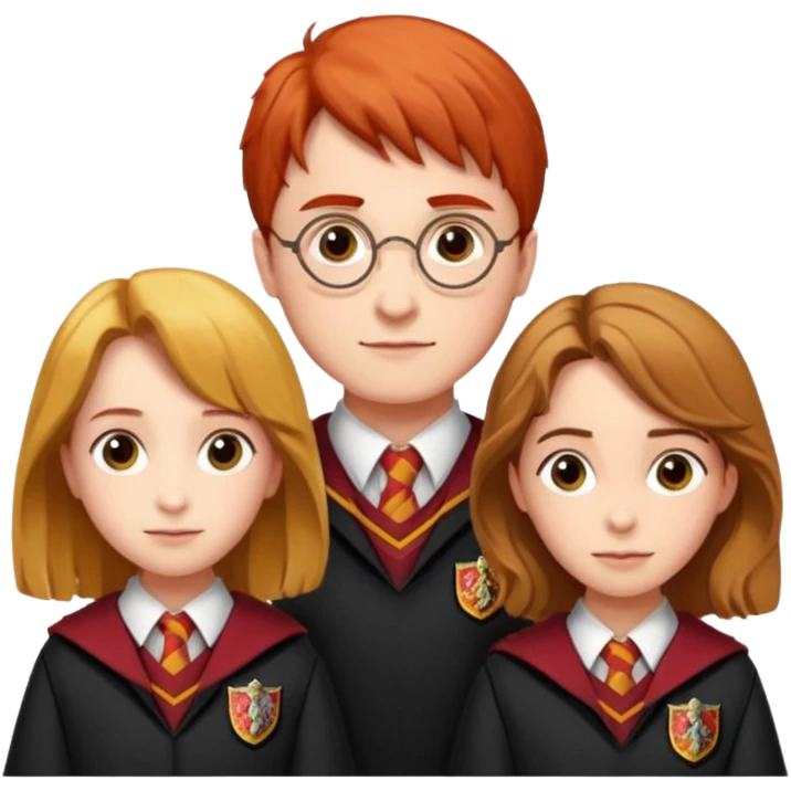harry potter, ronald weasley and hermione granger in gryfinndor uniform emoji