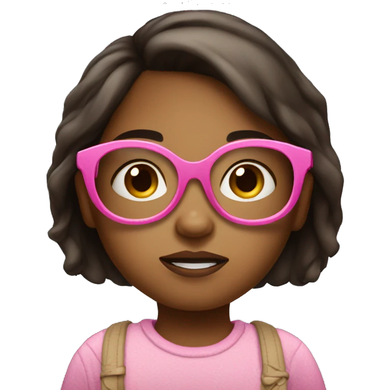 confused little girl with dark brown hair, light brown skin, and pink glasses emoji