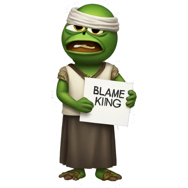 pepe holding Sign that reads Blame King emoji
