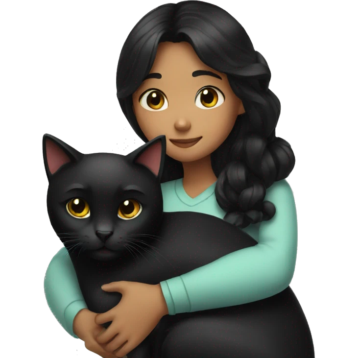 girl with black hair hugging a black cat emoji