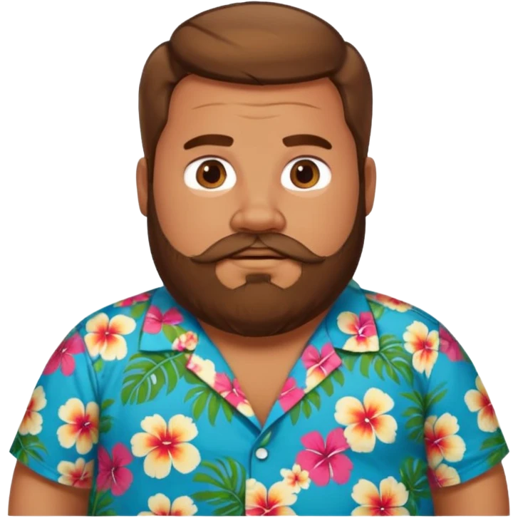 Fat man brown hair with beard Hawaiian shirt  emoji