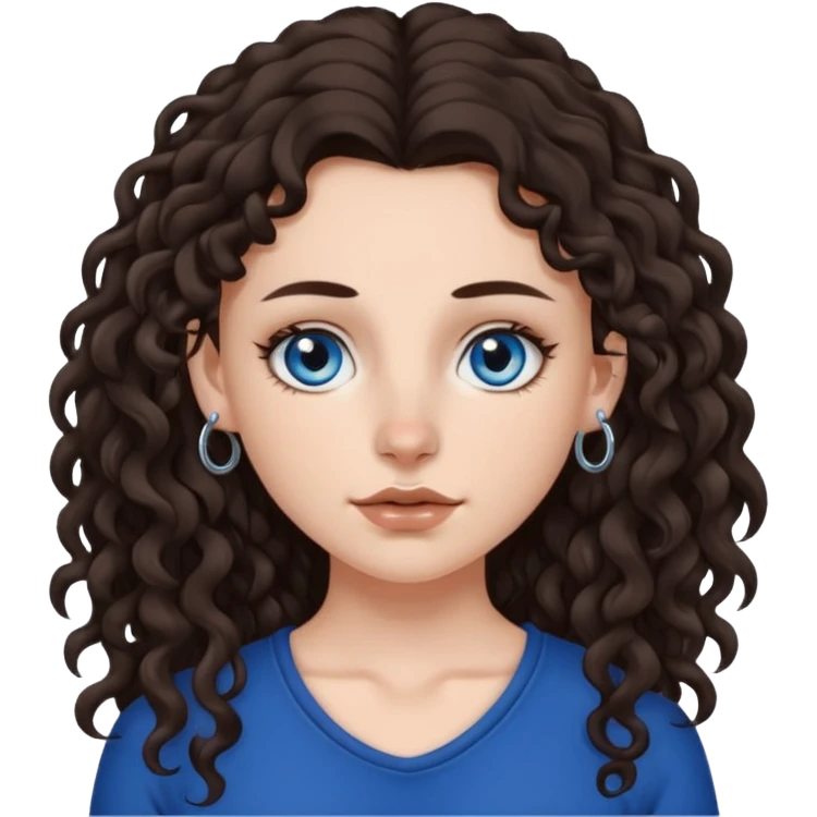 white girl, dark brown long slightly curly hair , skinni but with big breast , septum piercing on nose, beautiful dark gray-blue eyes, emoji