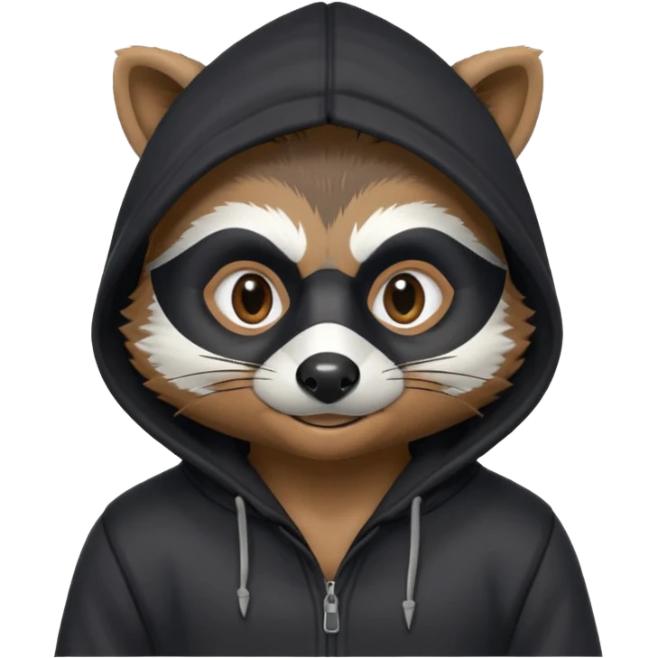 thief raccoon portrait, head and shoulders only, black burglar mask markings, sneaky smile, dark hoodie collar, mischievous eyes, 3D cartoon, mobile game icon style, clean background, no text, no watermark
 emoji