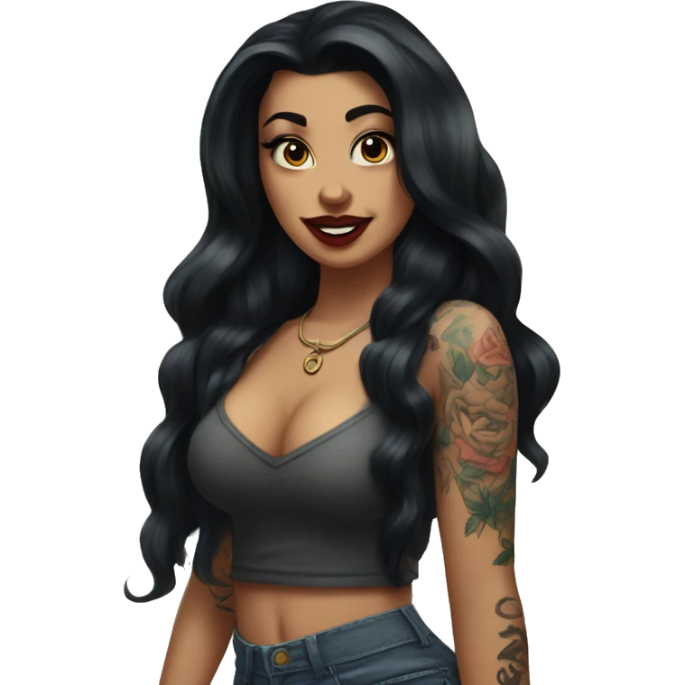 Pinup long dark hair and tattoos emoji