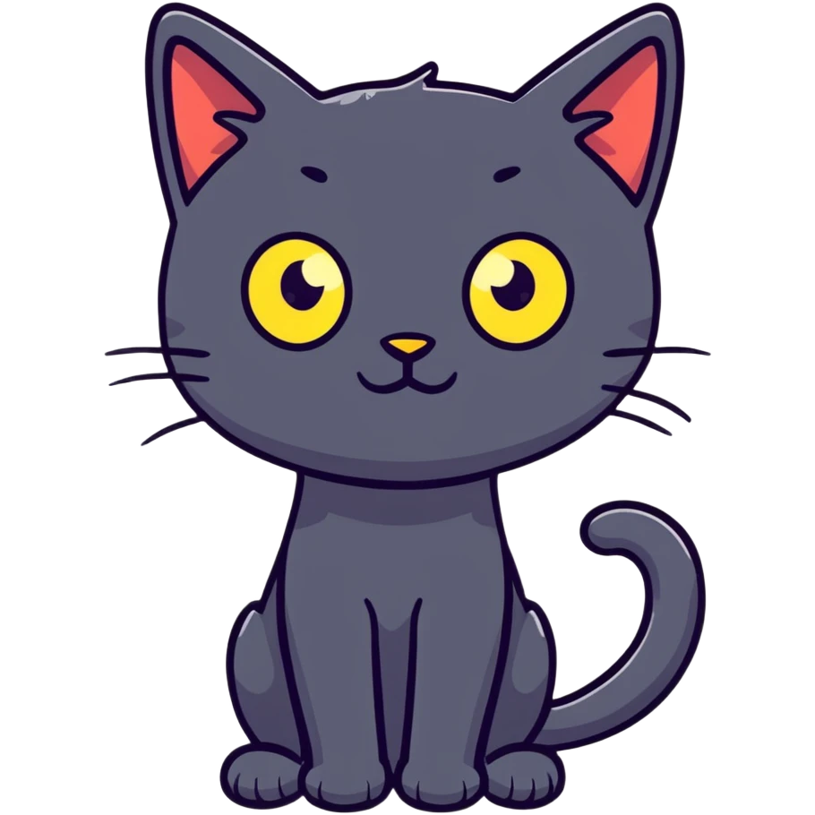skinny black cat with yellow eyes emoji