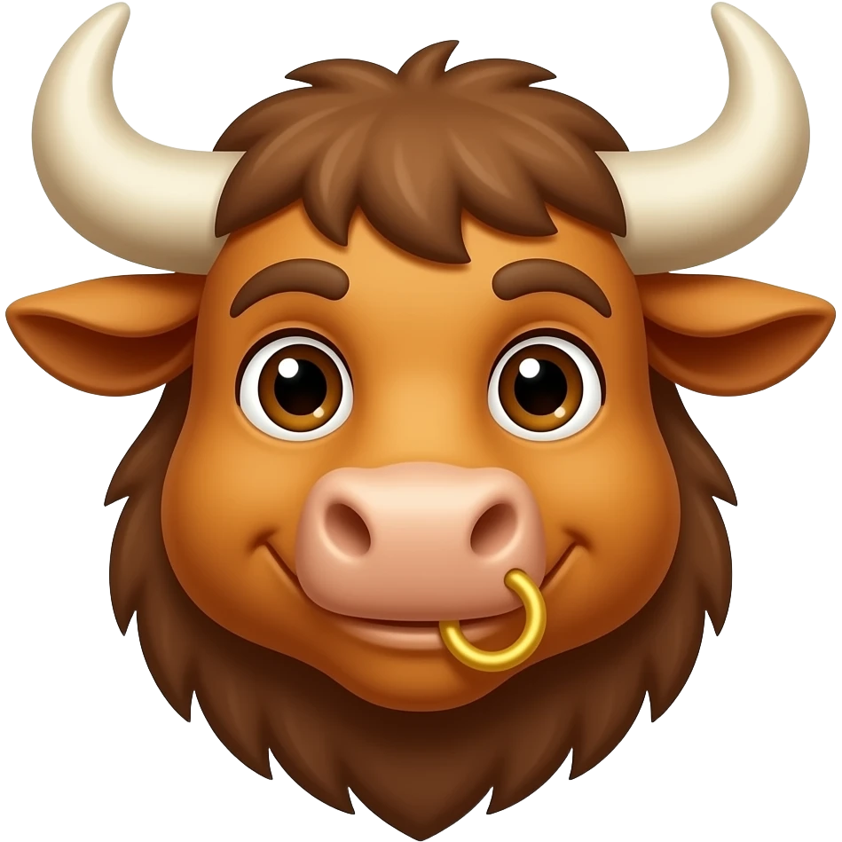 Bull's Tavern: 3D emoji style, glossy surface, soft shadows, white background, centered, no text, bull character, friendly smirk, amber color, small gold nose ring, no defined gender emoji