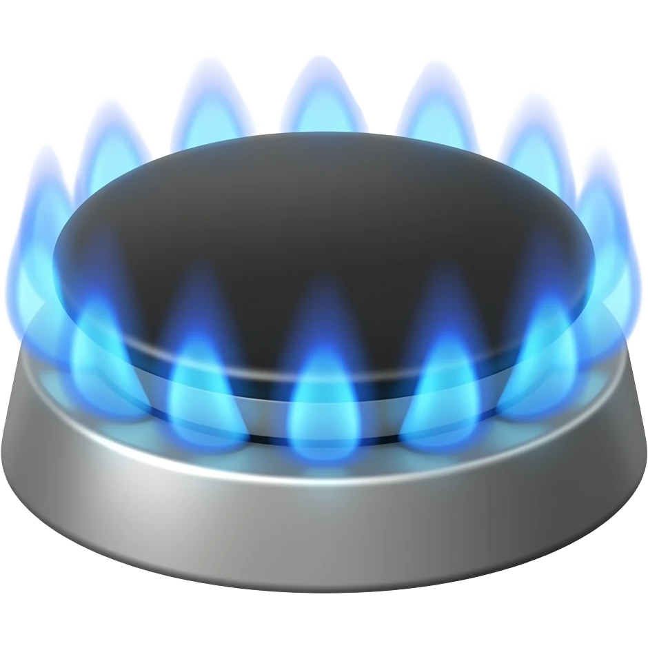 side view of a gas stove pit burner head with blue flames emoji