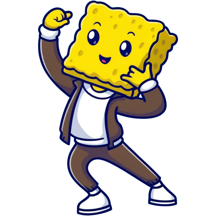 Yellow sponge cartoon character dancing emoji