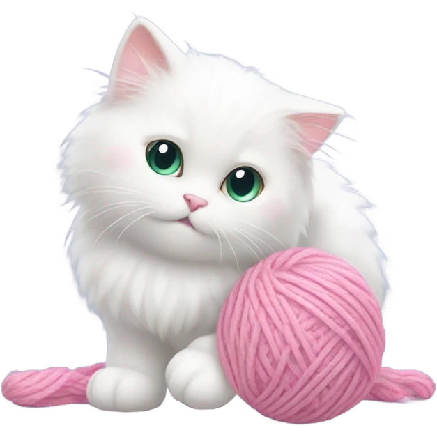 White cat playing with pink yarn emoji