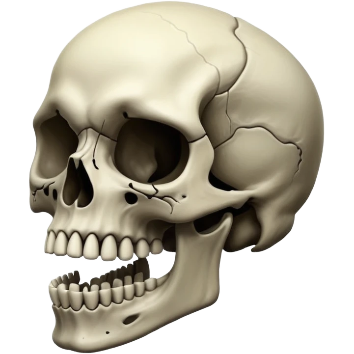 A skull that is dark depressing and under saturated make him creepy and scary but also cursed and his jaw is like uncanny long but not too long that it’s like monster long like impressive human achieveable long emoji