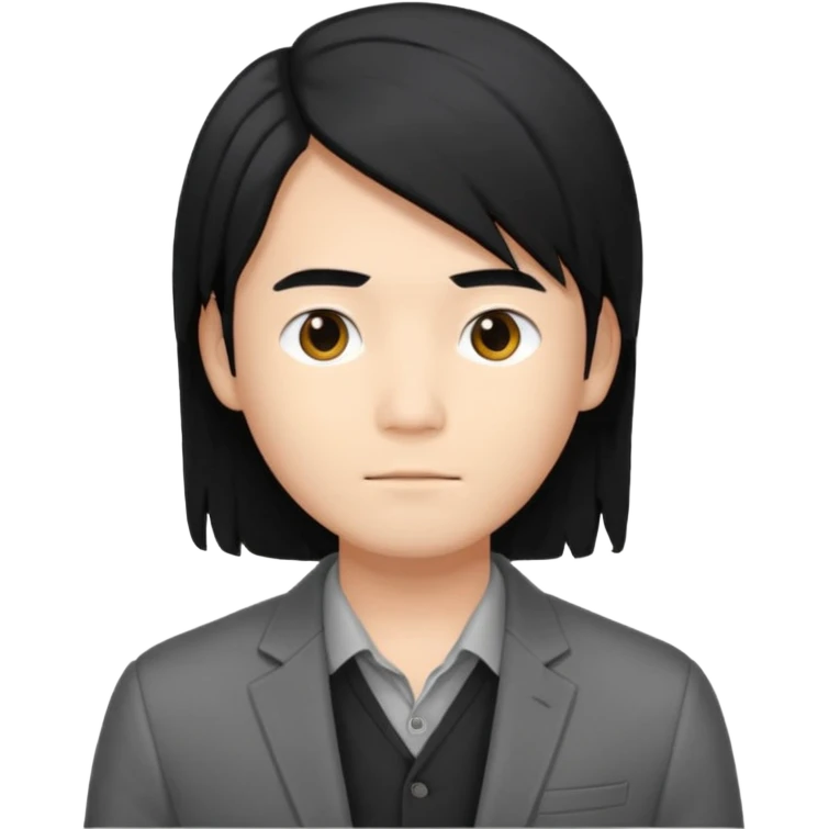 asian young man with long black hair middle part haircut in grey blazer and black t-shirt  emoji