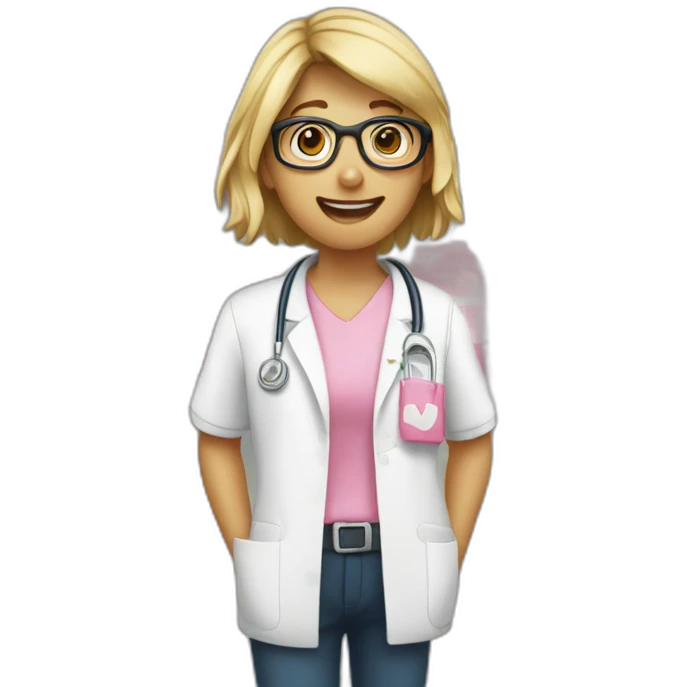 The character is a pharmacist in the form of the letter "A" in pink emoji