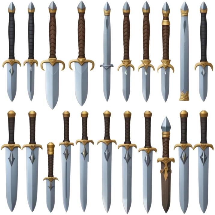 CREA UN ARSENAL DE ARMAS PERO QUE TENGA ESPADAS, CUCHILLOS Y ARCOS Y LANZA emoji