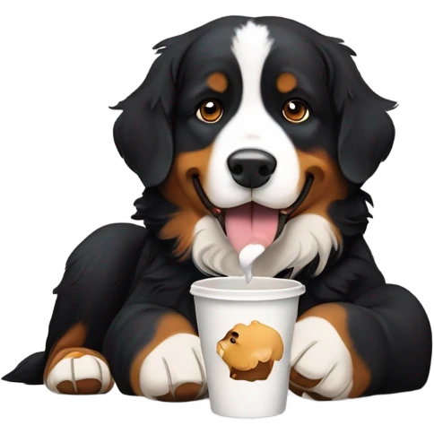 Bernese mountain dog eating a pup cup emoji