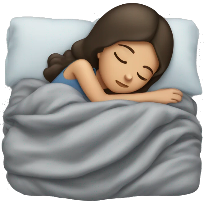 Brunette girl sleeping with grey blanket  emoji