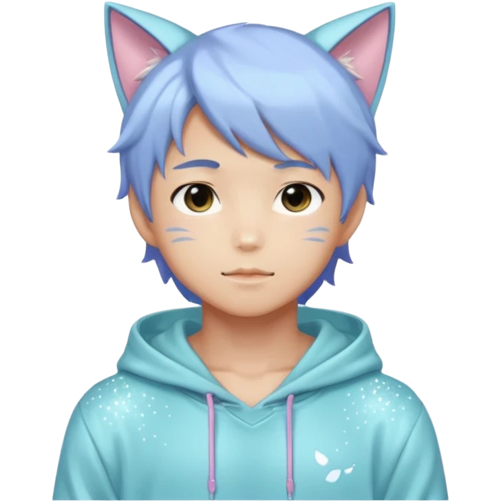Cute Sexy Handsome Shiny Sparkly Attractive Pastel Asian Anime Catboy with a hoodie  emoji
