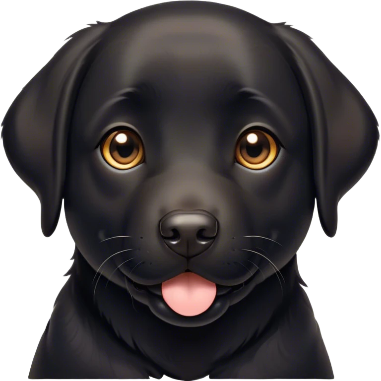 Cinematic Cute Black Labrador Portrait Emoji, Head tilted playfully and inquisitively, featuring a glossy black Fur with a healthy sheen, round, sparkling brown eyes filled with curiosity, Simplified yet irresistibly adorable features, highly detailed, glowing with a warm, friendly glow, high shine, affectionate and spirited, stylized with a touch of whimsy, bright and endearing, soft glowing outline, capturing the essence of a mischievous yet loving companion, so playful it feels like it could dash out of the screen and into your arms! emoji