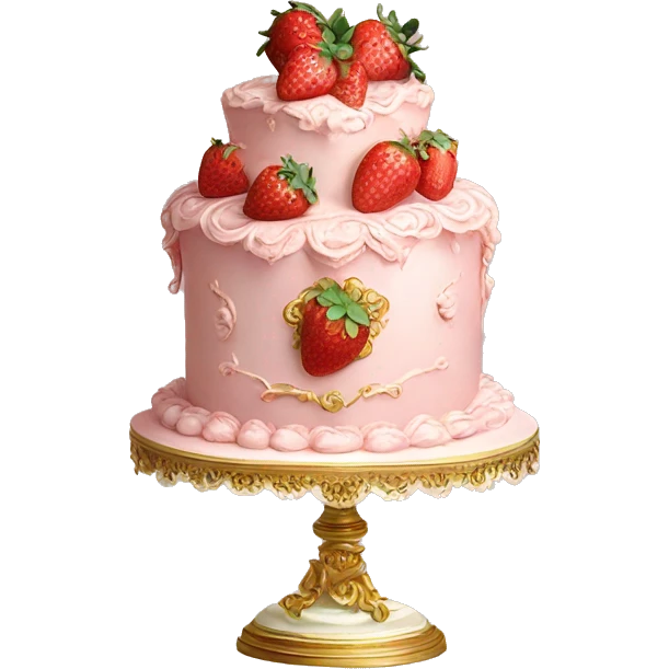 vintage rococo highly detailed pale pink cake with strawberries emoji
